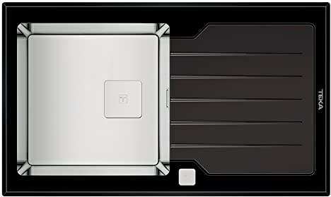 Teka Diamond RS15 1C 1E 86 - Fregadero Encastrado de 50 cm, Urban Colors Edition, SilentSmart, Vidrio Templado de Seguridad, Tapa Decorativa. Color Negro