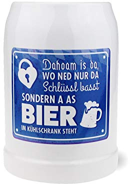 Bavariashop Bierkrug Dahoam is da ..., Steinzeug, 0,5 Liter, Bayerische Geschenkidee, 100% Made in Germany