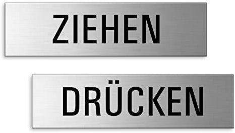 Türschilder Ziehen + Drücken 150x40 mm 2er-Set Aluminium Edelstahloptik