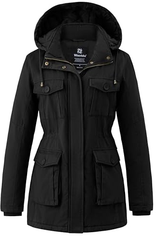 Wantdo Cappotto Invernale Caldo Giacca in Cotone a Vento Cappotto Medio Lungo Giacca con Cappuccio Donna Nero XL