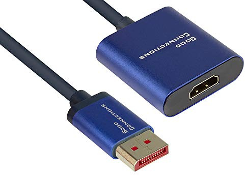 Good Connections® SmartFLEX - Adaptador DisplayPort 1.4 a HDMI 2.0-4K UHD @ 60Hz RGB / 4:4:4 - Conductor de Cobre, Carcasa de Aluminio - Altamente Flexible - Azul Oscuro - 0,2 m / 20 cm