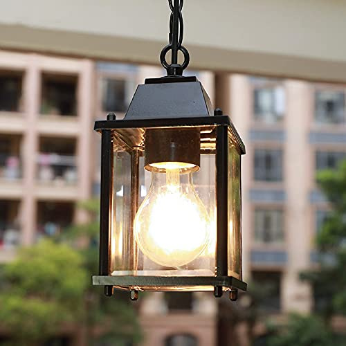 E27 Outdoor Hängendes Licht Schwarz,Höhenverstellbar Pendellampe Retro Hängeleuchte Wasserdichter Aluminium Glas Lampenschirm Pendelleuchte für Garten Flur Balkon Pavillon Villa Trauben Rahmen