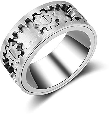 AMZCOM Spinnerring Damen Herren Drehring mit Geschenkebox, Fashion Herren Band Ring, Zahnrad Mechanik Täglicher Ring, Zappelringe Zahnradring der Sich bewegt,Freundschaftsringe,10