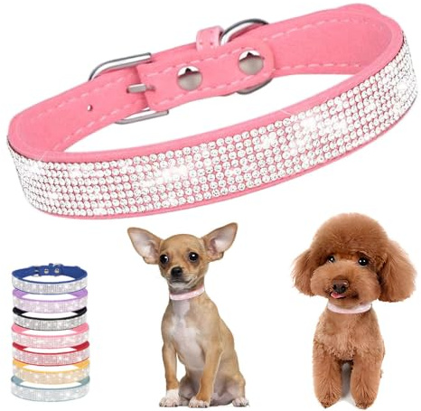 Hundehalsband, schillernd, funkelnd, Kristall, Strass, verstellbar, für Welpen, Katzen, Haustier, Rosa, Größe L