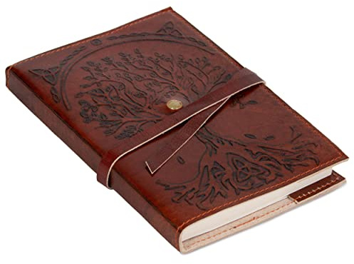 KraftRust Påfyllningsbar läderjournal skrift anteckningsbok livets träd handgjord läderjournal/anteckningsbok resedagbok och skrivdagbok för personlig dagbok, linjerat papper, 18 x 12 cm (7 x 5 tum) 200 sidor