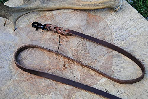 BULLYZEI Lederleine geflochten Antik-Leder 13mm x 1,5m ohne Schlaufe Scheren-Karabiner Führleine