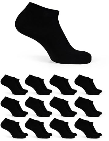 Basic Treasure 12 par sneakers strumpor kvinnor och män, bomullsstrumpor, andas, korta strumpor, unisex, svarta, vita eller grå sneakerstrumpor, svart, 39-42 EU