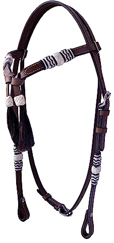 WeavingCraft Western Tan Leather Headstall Hand Tressé Rawhide Knotting Futurity Knot Hair Tassels Bridle – Noir (Full)
