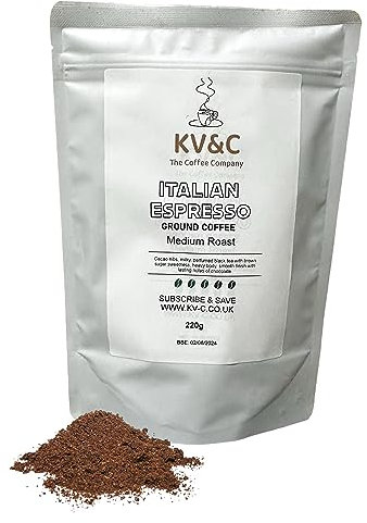 Ground Coffee | Italian Espresso | Medium Roast | Heavy Body | Chocolate Notes | Resealable Bag (4, 220g)