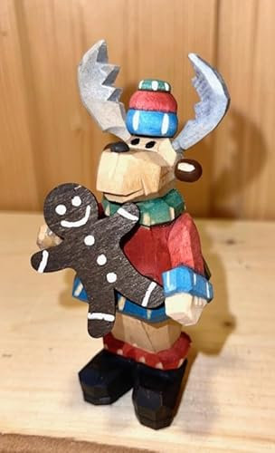 Rudolphs Schatzkiste Holzfigur Elch mit Lebkuchen bunt Höhe ca. 9cm NEU Figuren Schnitzen Holz Wald Figur Kirche Erzgebirge Seiffen Weihnachten Spielzeug Dekoration Tischdeko Kurrende