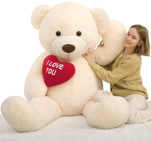 MorisMos 183cm Hellbraun Riesen Teddys mit Herz- I Love You, weich Teddybär groß XXL Kuscheltier, Geburtstag Weihnachten Geschenk für Mädchen Freundin Kinder
