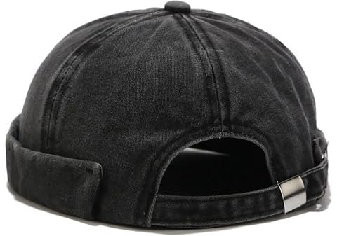 Malaxlx Herren Schwarz Docker Cap Seemannsmütze Docker Mütze Hafenmütze Seemannskappe Brimless Cap Herrenmütze Verstellbar