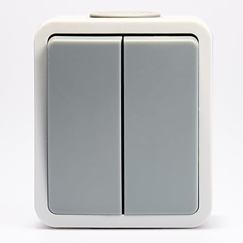 Interruptor serie para ambientes húmedos de superficie | Arreglar | Interruptor de luz con doble conexión por enchufe, IP54, 250V 10A, AP gris