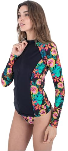 Hurley Manica Lunga Lycra Donna - Fiji Fantasy Zip Frontale Nero, Nero, M