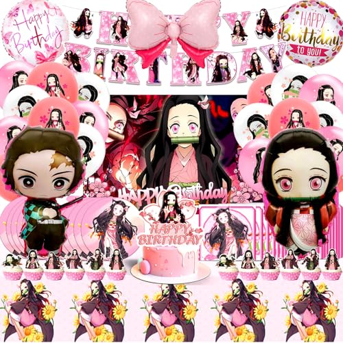 Demo Slaye Geburtstag Deko, Geburtstagsdeko Demo Slaye, Anime Kindergeburtstag Deko, Anime Geburtstag Luftballon, Anime Kuchen Topper, Anime Partygeschirr Set, Fotografie Hintergrund für Kinder