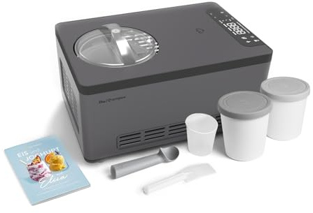 SPRINGLANE ELISA Máquina de helado y yogurt de 2,0 l, compresor autoenfriable de 220 W, incluye contenedor de almacenamiento, juego de 2, gris, máquina de hielo con función de refrigeración y