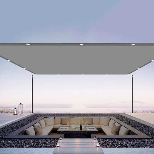 Tenda da Sole 280 x 300 cm Protezione UV Impermeabile Tenda da Sole in Tessuto Pes per Giardino, con Occhielli e Cordino di Fissaggio, Grigio Chiaro