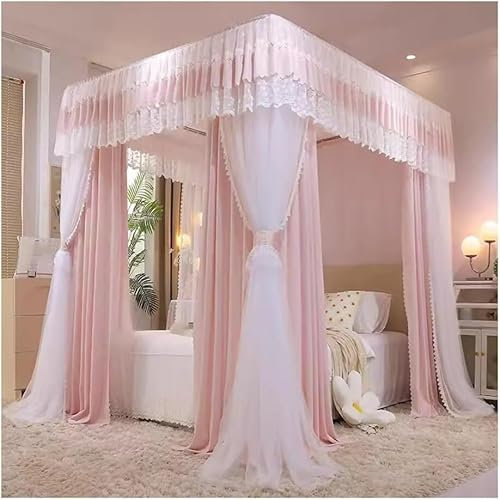 KAZUP Betthimmel, Moskitonetz, dekorativer Bettvorhang für Mädchen-Prinzessin-Schlafzimmer mit Metallstütze (Farbe: Blau-B, Größe: 200 x 220 cm/79 x 87 Zoll) (Farbe: Rosa-b, Größe: 180 x 220 cm/71