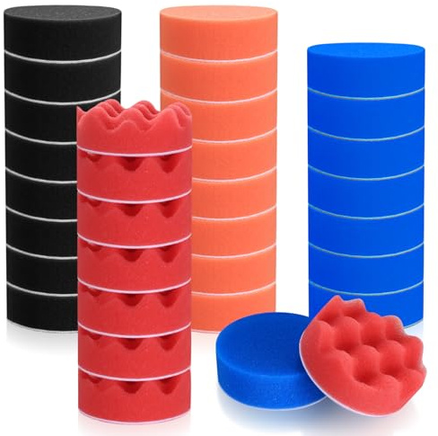 32 Pièces Polissage Pad, 80mm Kit Polissage Voiture, Tampon de Polissage, Éponge de Polissage de Voiture en Mousse, Éponge à Polir pour Polisseur Cirage Polisseuse de Voiture à Cire