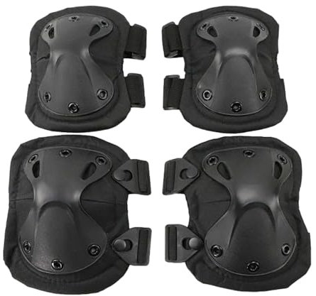 Lot de 4 genouillères et coudières tactiques pour activités de plein air, cyclisme, sécurité, skateboard, genouillères, coudières (noir, M)