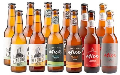 Mica - Pack de 12 Cervezas Artesanales, Nuestro Pack Más Sostenible,2 Sr Mendrugo Pilsen,2 Sr Mendrugo Pale Ale,2 Te Falta Campo Rubia,2 Te Falta Campo Tostada,2 Amber Ale y2 Mountain IPA - 12x330ML