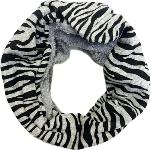 Jeamis Leopard Zebra Fleece Flauschig Warmer Winter Loop Schal Schlauchschal Rundschal Leo (Zebra Grau)