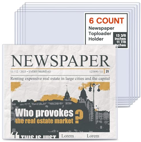 Faccito 6 Pack Hard Newspaper Holder 13 x 11 Rigid PVC Protection Plastic Newspaper Protector 4.5mm Thick Clear File Loaders Archival Documents Storage for Magazines, Comics, Photos