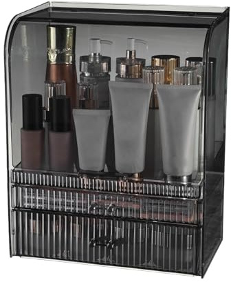 Organisator med lock, sminkväska, mångsidig sminkväska, robust konstruktion fåfänga låda, bärbar design skönhetsförvaringslåda 11,02 x 6,69 x 13,78 tum, svart, Se référer au descriptif, Se