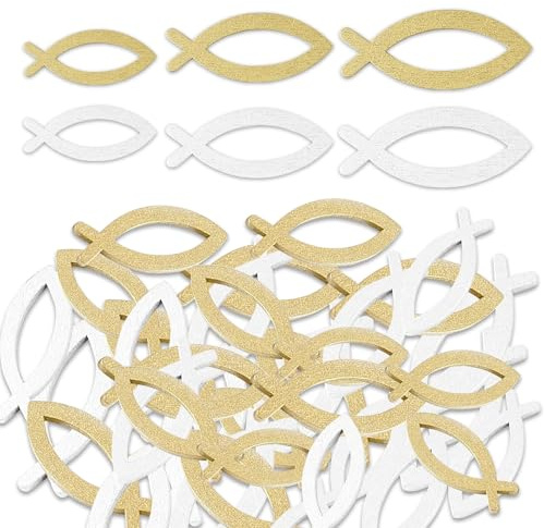 100 Holz Fisch Deko,Fische Streudeko Tischdeko, Holz Deko Fische Verzierung für Taufe, Holz Fische Streudeko Taufedeko Junge Taufe, Kommunion und Konfirmation Junge Mädchen Taufedeko