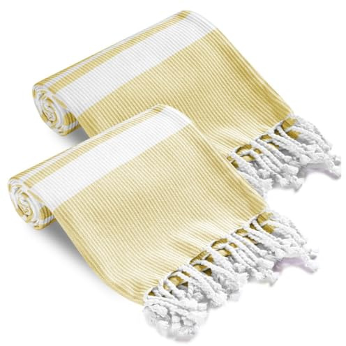 DineNest Turkish Peshtemal - Juego de 2 toallas de playa 100 % algodón, grandes, de 40 x 70 pulgadas, suaves, de secado rápido, compactas, altamente absorbentes, perfectas para playa, piscina, spa