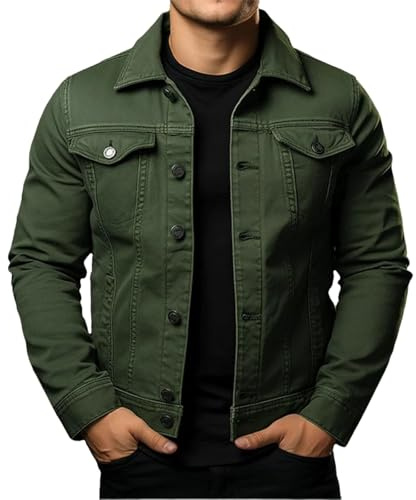 Veste en jean pour homme, coupe ajustée, tendance, manteau en jean à revers avec poches boutonnées, vêtements d'extérieur décontractés, coupe ajustée, surchemise printemps automne bleu, vert