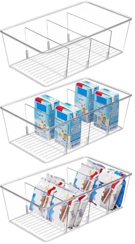 Himifuture 3-pack kylskåpsförvaring organisatör – plast skrivbordsförvaringskorgar stapelbar, matförvaringsorganisatör med 4 fack för skafferi, kök, kylskåp, skåppaket, mellanmål, påsar, kryddpaket