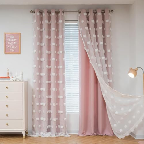 Herfair Gardinen Kinderzimmer Vorhang Gardinen Kindervorhänge Gardinen Junge Dekoration Doppellagige Verdunklungsvorhänge mit Voile Ösenvorhang (Rosa,52inch*96inch(132cm*244cm))