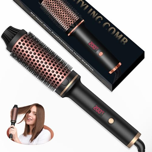 Thermal Brush, Lockenbürste 3 in 1 Thermobürste 38mm, Lockenbürste LCD Anzeige 120-200℃, Erhöhen Sie das Haarvolumen, Lose Locken, Glattes Haar, Leichte Kompakte Größe, Dual Spannung Passend für Reise