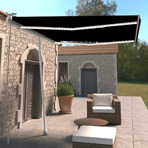 IKAYAA Tenda da Sole 300x250 Tenda da Sole Retrattile Manuale LED Tenda a Braccio per Esterno Tenda da Sole a Bracci Estensibili Parasole Protezione UV Impermeabile-Antracite-300 x 250 cm
