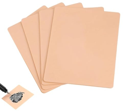4 Stück 3mm Kunsthaut Tattoo Übungshaut Dicke, Silikon Doppelseiten Tattoo Haut Übungshaut 19.5x15cm für Anfänger und Erfahrene Künstler, Perfekt für Tätowierungen, Augenbrauen, Eyeliner und Lippen