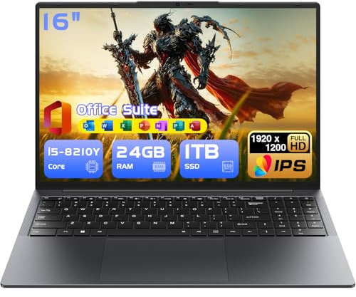 i5 Gaming Laptop,16 Laptop Computer 24GB RAM 1TB SSD, Win 11 pro Notebook PC, Office Suite,1920 x 1200 FHD 16:10, with BT5.0 Wi-Fi, 3xUSB A, HDMI, RJ45, Backlit Keyboard, (24GB RAM,1TB SSD)