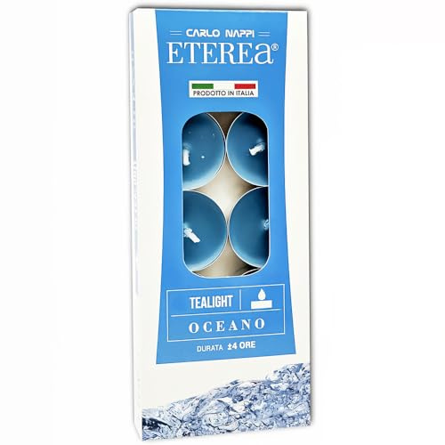 Ma Maison Tealight Confezione da 20 Candele Profumate in Alluminio Lunga Durata 4 Ore - Candeline, Decorative, per la Casa, Lumini - Per Interni Colorate (Azzurro | Oceano)