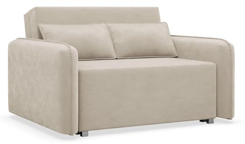Selsey Schlafsofa mit Bettkasten 110x200 cm Kompaktes Sofa mit Schlaffunktion und Wellenfedern Beige Cord Bezug Minimalistisches Design für Kleine Wohnzimmer oder Studios Made in Polen