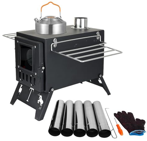 Estufa de tienda de campaña de acero inoxidable, Estufa de leña portátil para acampar, de campamento para mochileros - portátil para tienda de campaña, estufa de leña de acero inoxidable