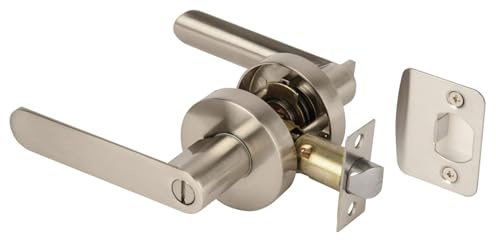 Hunta HANDLEZONE® Mantara Privacy Leverset, Keyless Lock with Emergency Release, Adjustable 60-70mm Latch, for Bathroom/Bedroom – Satin Nickel