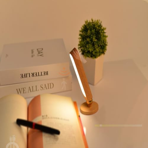 MRBVAOXVD Lámparas de Pared, Led Luces de Pared Interior de Carga con Interruptor Táctil Lámpara de Pared Recargable Usb Alimentada por Batería de Madera con Sensor de Movimiento 360 ° Girar Librement