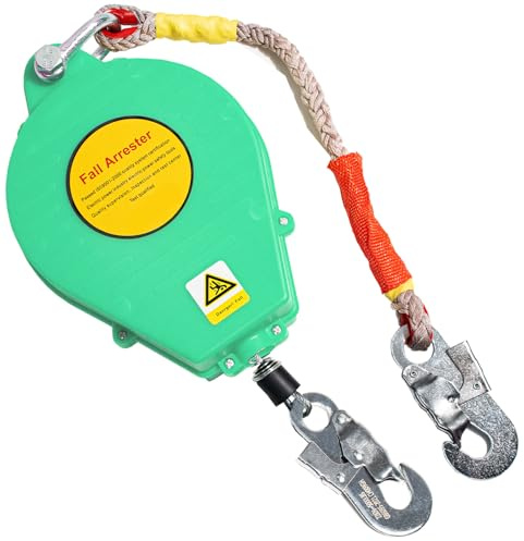 VFDZ Dispositivo Anticaida Retractil, 150kg Arnes Linea de Vida Retráctil Homologado, 3-20m Arnes Seguridad Anticaidas Retractil Trabajo Tejados/ Altura con Gancho Autoblocante(Verde,10 Metros)