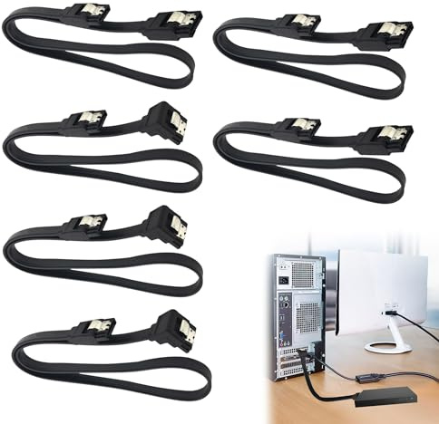 Noenaeni 6PCS SATA Cable III with 3 90 Degree Right Angle and 3 Straight, HDD SDD Data Cable with Locking Latch, 6Gbps Tangle-Free SATA Cable 7Pin for SATA HDD, SSD, CD Driver, CD Writer(Black, 40cm)