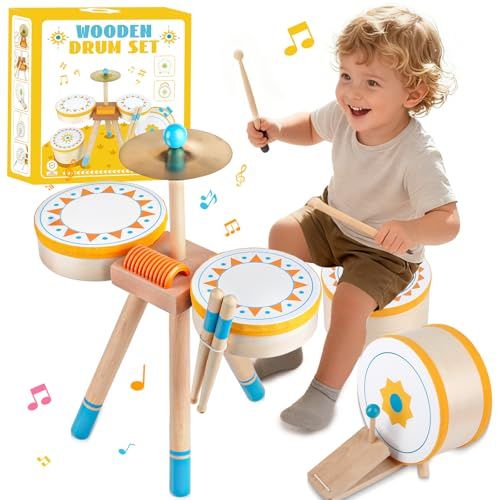 Tamburo Montessori per Bambini 1+ Anno, Set Educativo in Legno