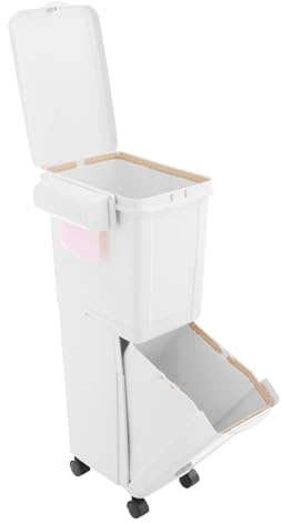 czyuRachel - Papelera grande de 32 L, papelera móvil para cosméticos con 4 ruedas, 2 niveles Extensible con tapa, 24 x 36 x 78,5 cm, clasificación de contenedor de residuos, Incluye 1 rollo de bolsas