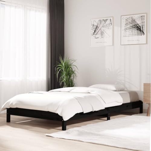 INLIFE Lit empilable sans Matelas Noir 80x200 cm Bois Massif de pin