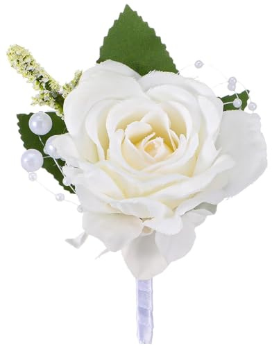 Rose Boutonniere for Men, Artificial Lapel Pin Flower (With Safety Pin)