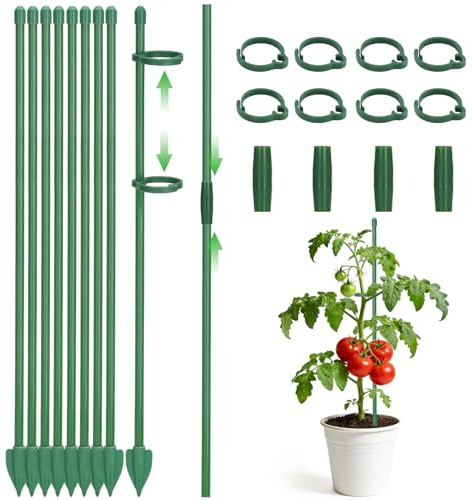 KINGLAKE 40cm Pflanzenstütze, Pflanzstäbe Rankhilfe Zimmer mit Clips, Einstellbar Pflanzenhalter Blumenstütze, Rankstäbe für Tomaten Monstera Orchideen Rosen-8 Stück