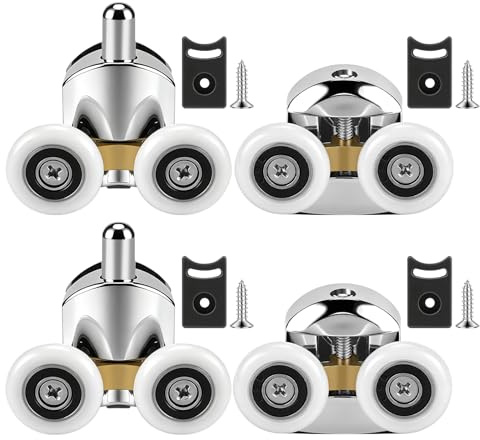 4 Piezas Set de rodamientos de mampara corredera de ducha doble | ruedas mampara ducha con guías y ruedas de 23 mm de diámetro para cabinas curvas puertas curvas